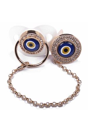 Beyaz Gold Nazar Boncuklu Taşlı Zincirli Emzik