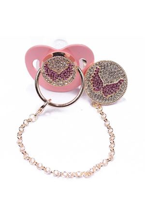 Pembe Gold Kanatlı Taşlı Zincirli Emzik