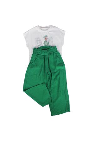 Kız Çocuk Yeşil Pantolonlu Beyaz Tişörtlü Baskılı 2'li Takım