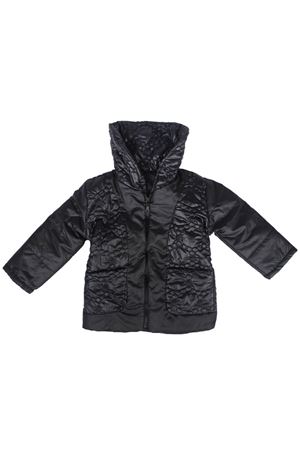 Kız Çocuk Siyah Belden Lastikli Kendinden Desenli Şişme Mont