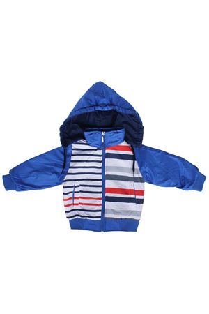 Erkek Çocuk Mavi Renkli Çizgili Desenli Kapşonlu Şişme Mont