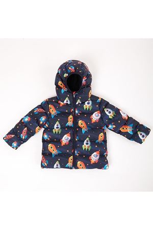 Erkek Çocuk Lacivert Turuncu Uzay Gemi Desenli Şişme Mont