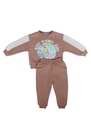 Erkek Çocuk Kahve Dünya Baskılı 2'li Polar Takım