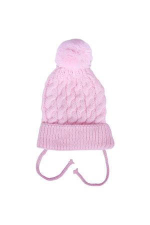 Kız Bebek Pembe Saç Örgülü Ponponlu İpli Triko Bere 0-6 Ay