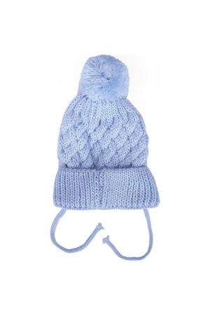 Erkek Bebek Mavi Saç Örgülü Ponponlu İpli Triko Bere 0-6 Ay