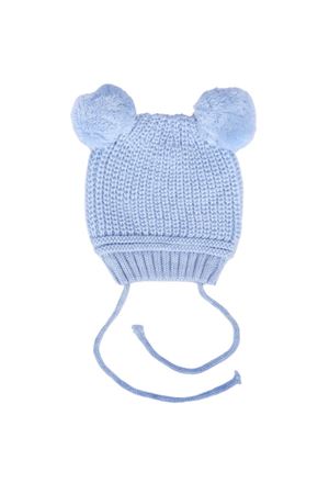 Erkek Bebek Mavi Ponponlu İpli Triko Bere 0-6 Ay