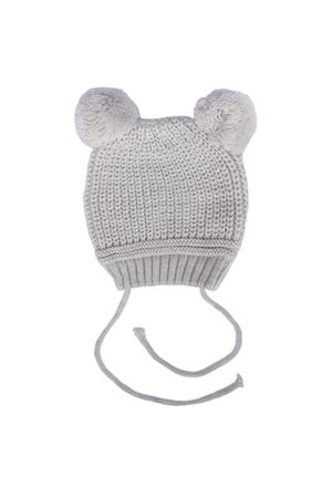Unisex Gri Ponponlu İpli Triko Bere 0-6 Ay