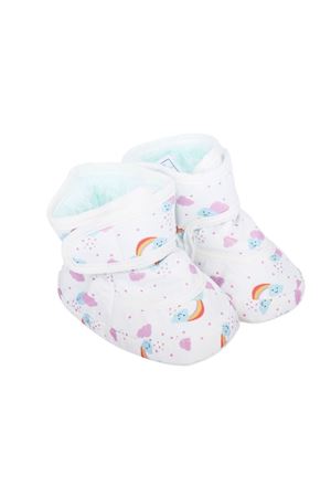 Kız Bebek Ekru Pembe Renkli Bulutlu Lastikli Cırtlı Panduf