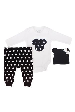 Kız Bebek Beyaz Siyah Puanlı Minili Fiyonklu Bereli 3'lü Takım