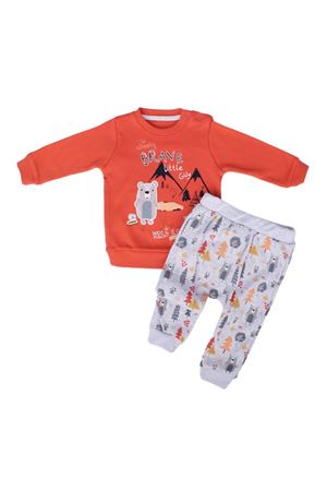 Erkek Bebek Gri Turuncu Ayılı Baskılı 2'li Takım