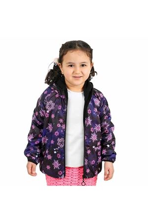 Kız Çocuk Siyah Mor Kar Tanesi Desenli İçi Polar Yağmurluk