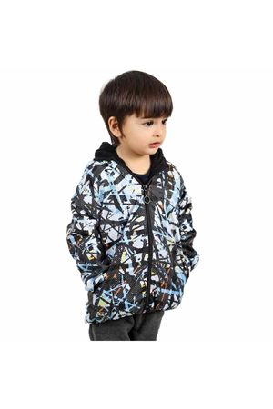 Erkek Çocuk Gri Mavi Karışık Desenli İçi Polar Yağmurluk