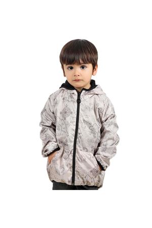 Erkek Çocuk Bej Harita Desenli İçi Polar Yağmurluk