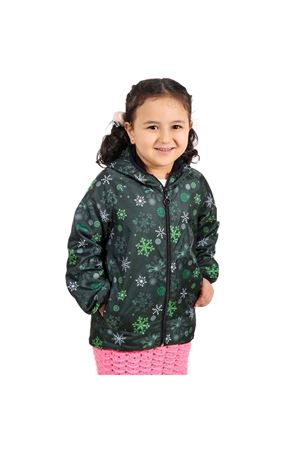 Kız Çocuk Yeşil Kar Tanesi Desenli İçi Polar Yağmurluk
