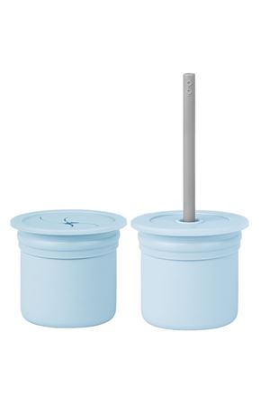 OiOi Ham+Hüp Pipetli Silikon Bardak Seti Mineral Blue / Powder Grey