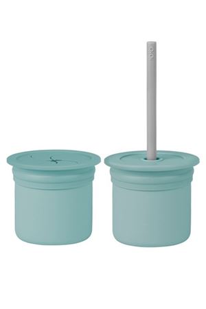 OiOi Ham+Hüp Pipetli Silikon Bardak Seti Aqua Green / Powder Grey