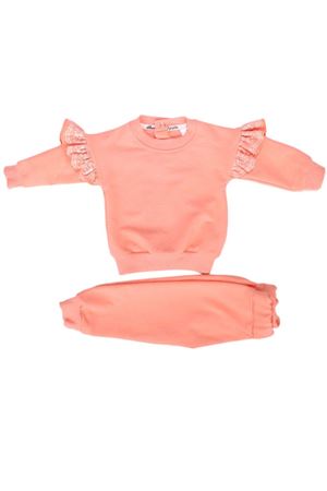Kız Bebek Somon Kolları Dantelli Fırfırlı 2'li Takım