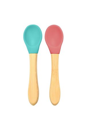OiOi Bambu Saplı Silikon Mama Kaşığı 2li Yeşil Bordo
