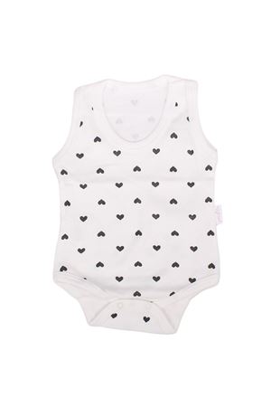 Kız Bebek Ekru Siyah Kalp Baskılı Askılı Çıtçıtlı Body Zıbın