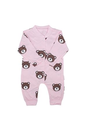 Kız Bebek Pembe Kahve Ayıcık Baskılı Çıt Çıtlı Tulum