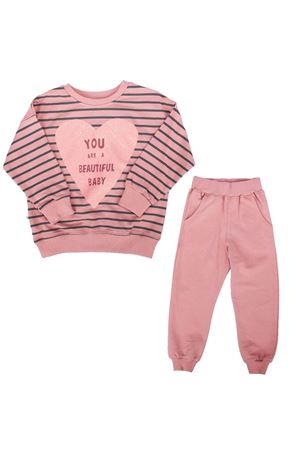 Kız Çocuk Pembe Çizgili Beautiful Yazılı 2'li Takım
