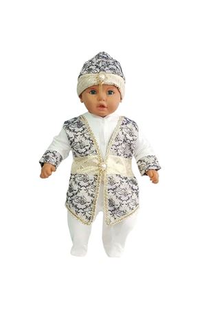 Sarı Lacivert Tuğra Desenli Altın Kemerli Erkek Bebek Mevlüt Takımı