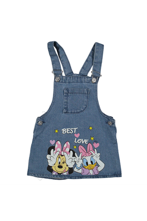 Kız Çocuk Çizgi Karakter Baskılı Kot Salopet Jile