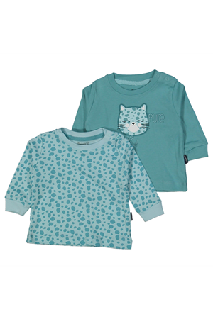Kız Bebek Yeşil Kedi Baskılı Leopar Desenli 2'li Body Set