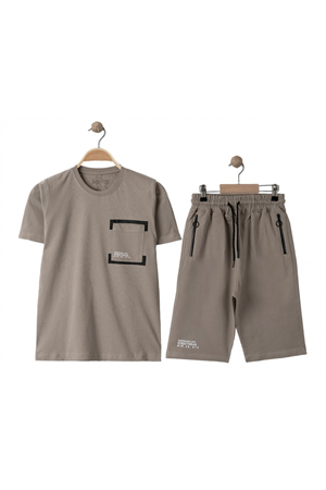 Erkek Çocuk Füme Survivor Yazılı Cepli Şortlu 2'li Takım