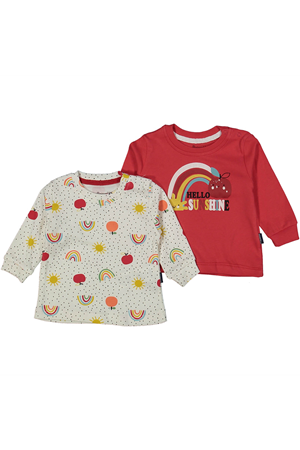 Ekru Kırmızı Elma Güneş Baskılı 2'li Body Set