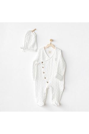 Andywawa AC24734 Romper Hat Müslin Wawa Boys Tulum Takım White