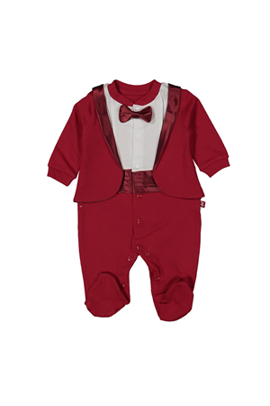 Erkek Bebek Bordo Papyonlu Smokin Ceketli Tulum