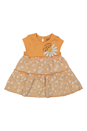 Kız Çocuk Turuncu Papatya Baskılı Elbise