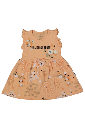 Kız Çocuk Somon Çiçek Desenli Elbise