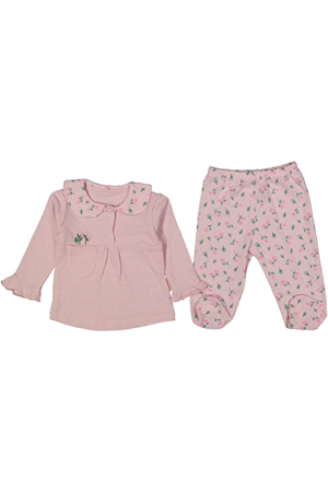 Kız Bebek Pembe Çiçekli Patikli Takım