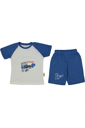 Erkek Çocuk Mavi Beyaz Lets Hoop Baskılı Şortlu Takım