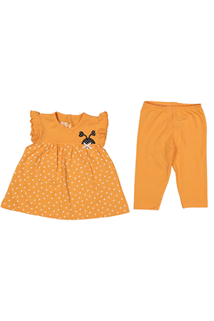 Kız Bebek Turuncu Kalpli Desenli Taytlı 2'li Takım