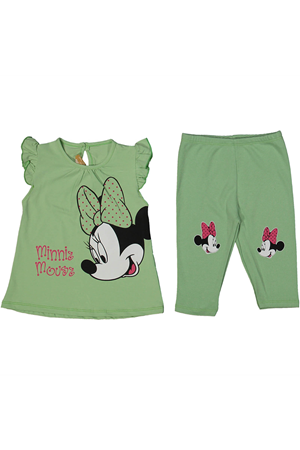 Kız Bebek Yeşil Mickey Mouse Desenli Taytlı 2'li Takım