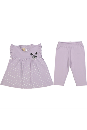 Kız Bebek Lila Kalpli Desenli Taytlı 2'li Takım