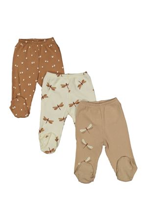 Kız Bebek Ekru Kahve Yusufcuk Baskılı 3'lü Tek Alt Set
