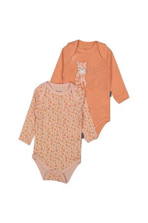 Kız Bebek Turuncu Kedi Baskılı Leopar Desenli 2'li Zıbın Set