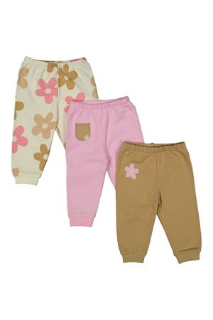 Kız Bebek Kahve Pembe Papatya Desenli 3'lü Tek Alt