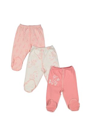 Kız Bebek Pembe Ekru Balonlu Tavşanlı Baskılı 3'lü Tek Alt