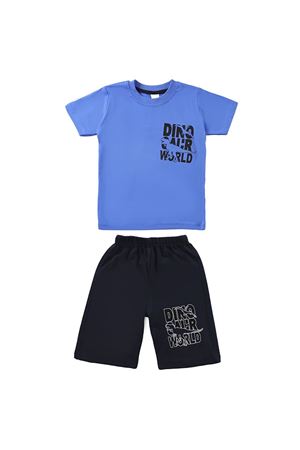 Erkek Çocuk Mavi Siyah Dinolu Desenli Kaprili 2'li Takım