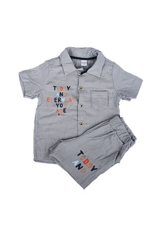 Erkek Çocuk Gri Today Baskılı Düğmeli Müslin Şortlu İkili Takım