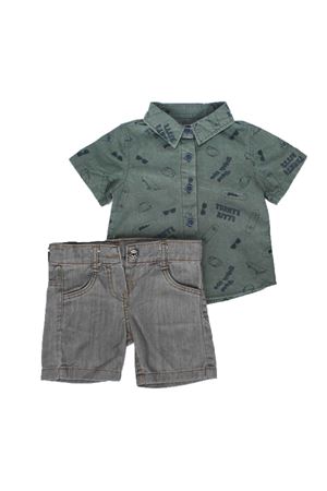 Erkek Çocuk Haki Gri Gözlük Kaykay Baskılı Gömlekli Şortlu 2'li Takım