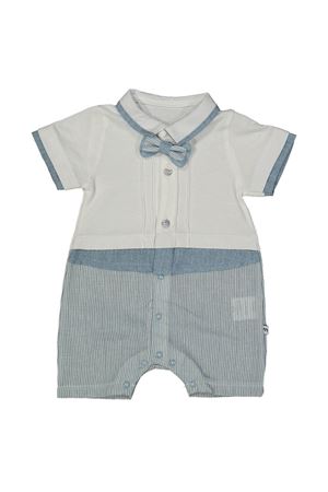 Erkek Bebek Ekru Mavi Çizgili Papyonlu Şortlu Tulum