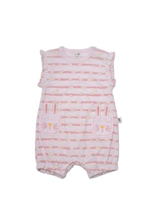 Kız Bebek Pudra Çiçekli Çizgili Cepli Tulum