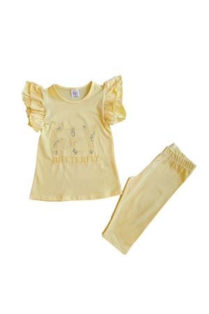 Kız Çocuk Sarı Butterfly Nakışlı Kolları Fırfırlı 2'li Takım