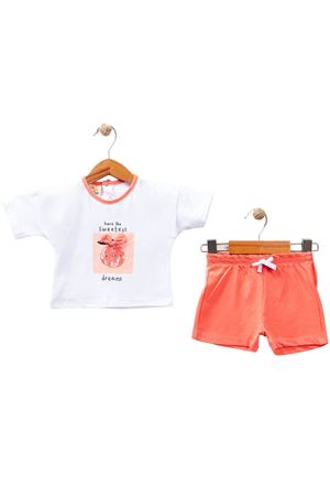 Kız Bebek Beyaz Turuncu Sweetest Yazılı Baskılı Şortlu 2'li Takım